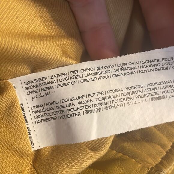 Mango Genuine Leather Biker Jacket Orange Mustard S - Picture 5 of 9